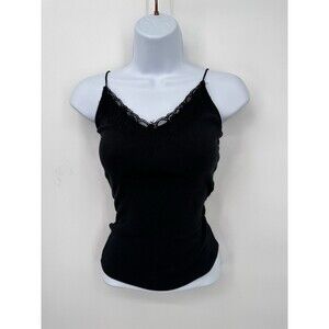 Hollister Large Black Lace Trim Cami Top Tank‎ Cropped Empire Waist M/S